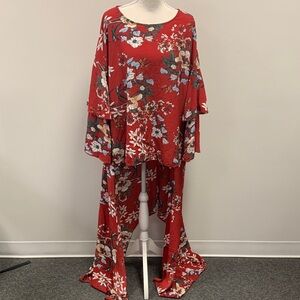 SHEIN Red Floral High Low Top